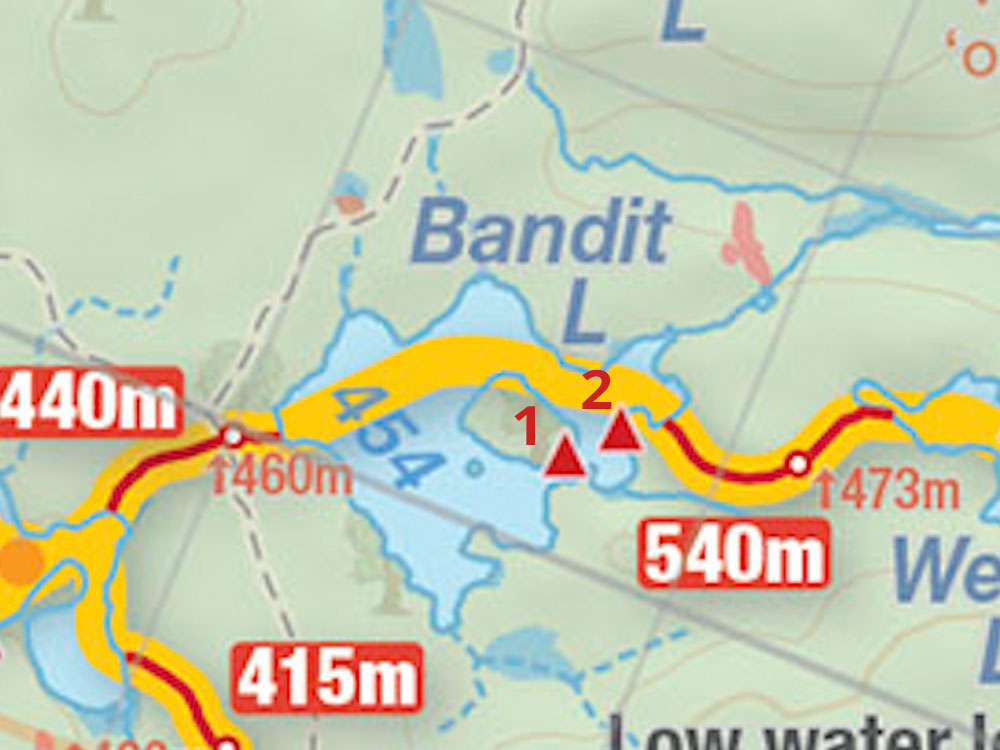 Map of campsites on Bandit Lake in Algonquin Park
