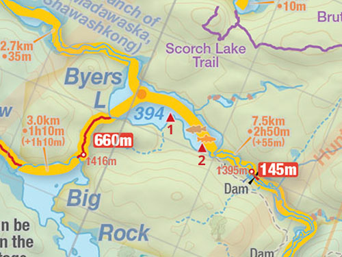 Map of Byers Lake campsites in Algonquin Park
