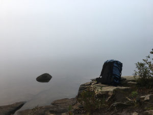 Foggy morning on Sproule Lake with no visibility of water