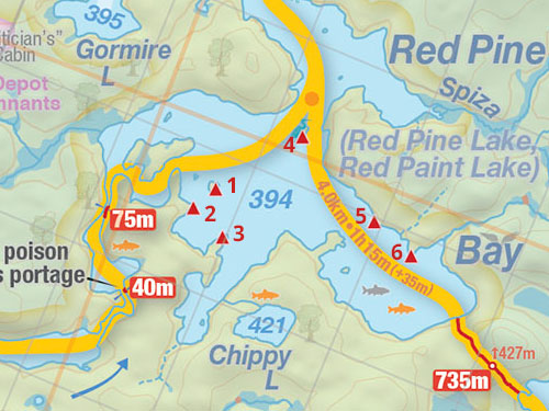 Map of Red Pine Bay Campsites in Algonquin Park