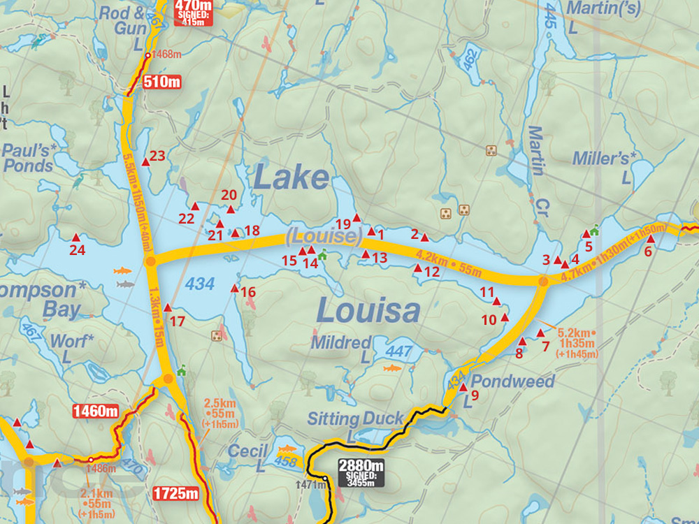 Map of Lake Louisa campsites