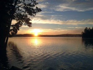 My view of the sunrise from my campsite on Burnt Island Lake