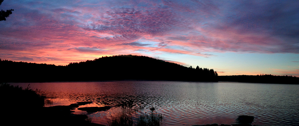 Beautiful red sunrise colours on Linda Lake