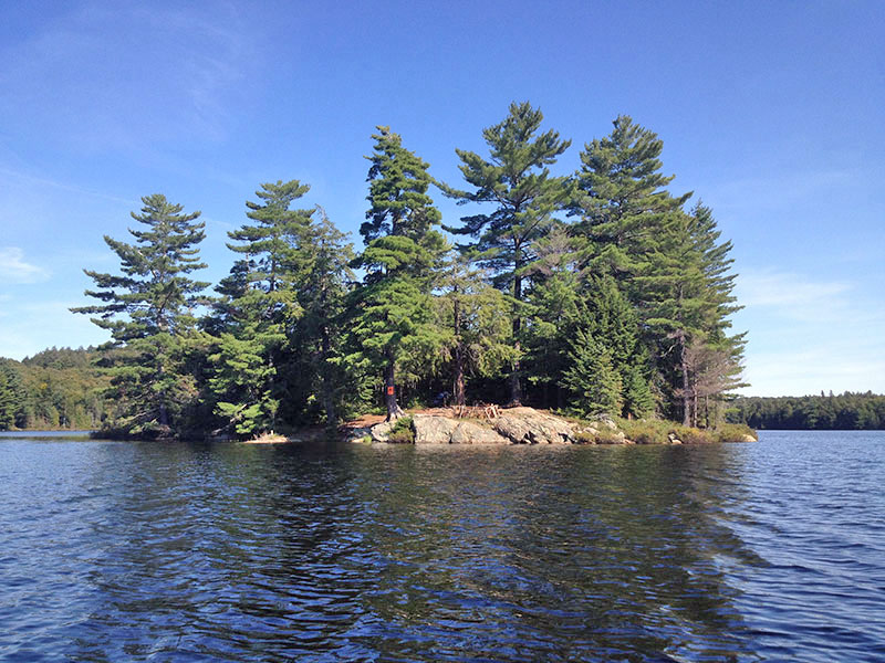 Linda Lake Campsite #1 in 2016, front view of the island