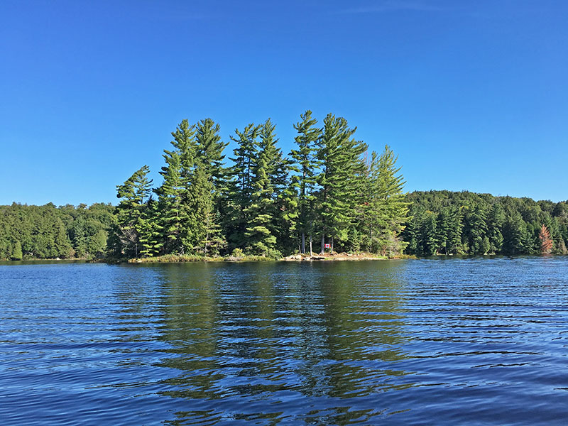 Linda Lake campsite #1 in 2018 view of island from the water