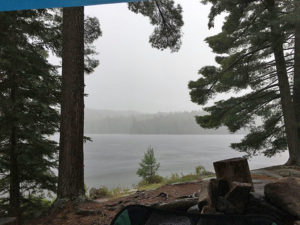 Watching the rainfall on Pardee Lake from under my blue tarp
