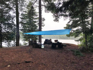 My tarp setup at my campsite on Pardee Lake during the rainfall