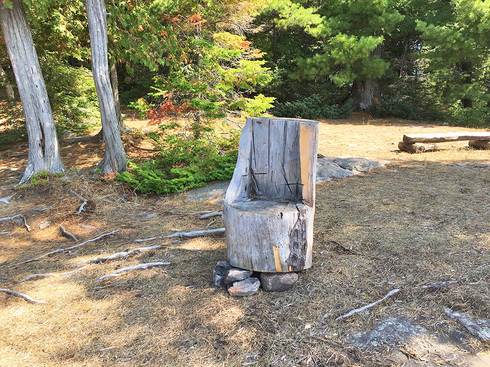 Wooden chair on McIntosh Lake campsite #7 in Algonquin Park