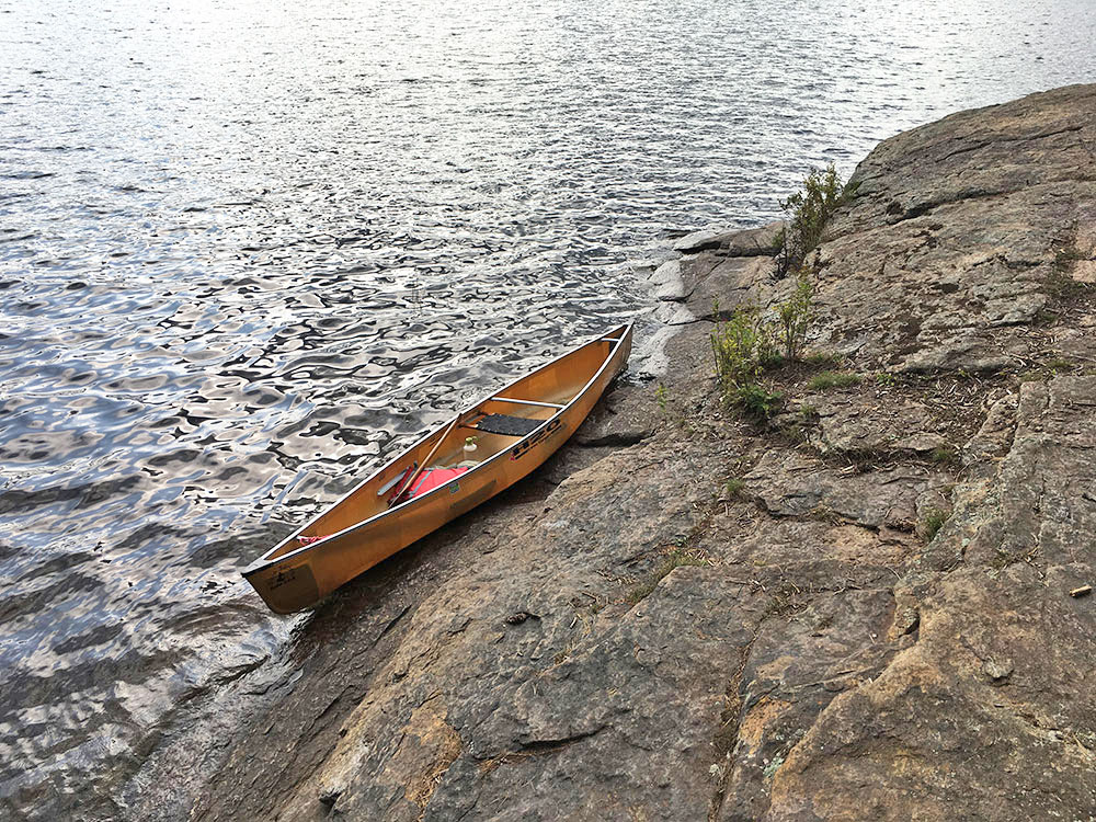 Rocky canoe landing on McIntosh Lake campsite #15 in Algonquin Park