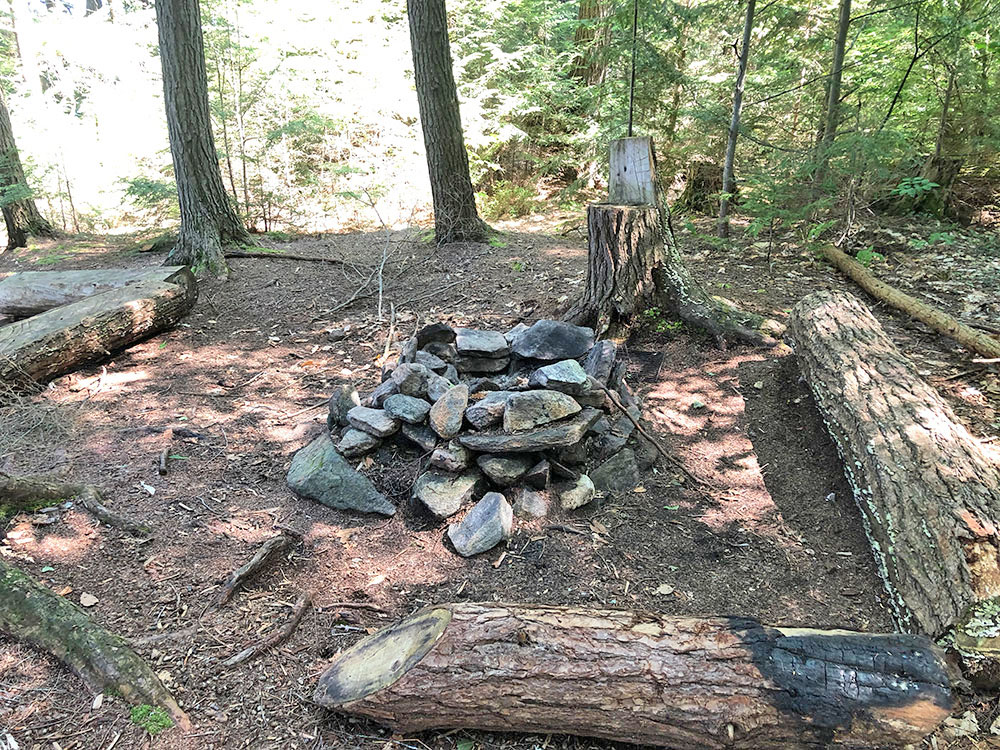 Fire pit and seating area on Lake Louisa campsite #7