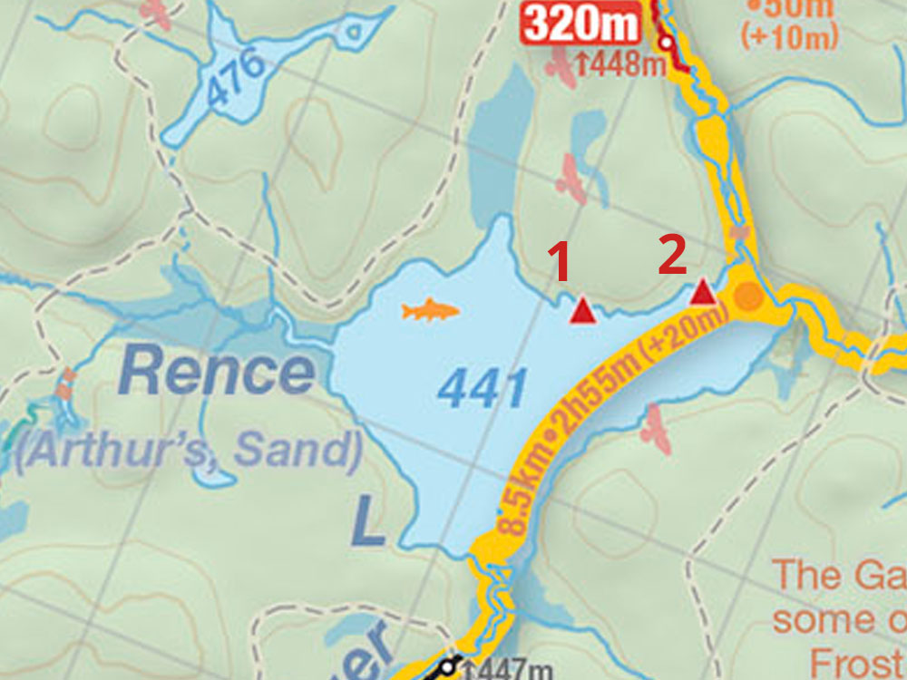 Map of campsites on Rence Lake in Algonquin Park