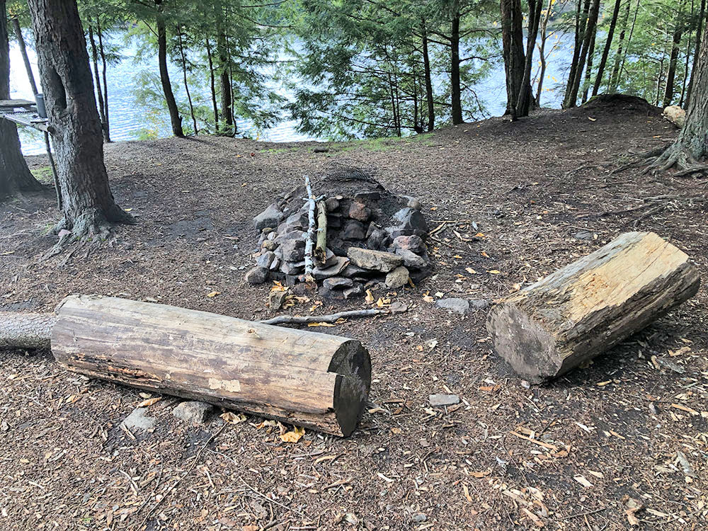 Fire pit and seating area for Ragged Lake campsite #4