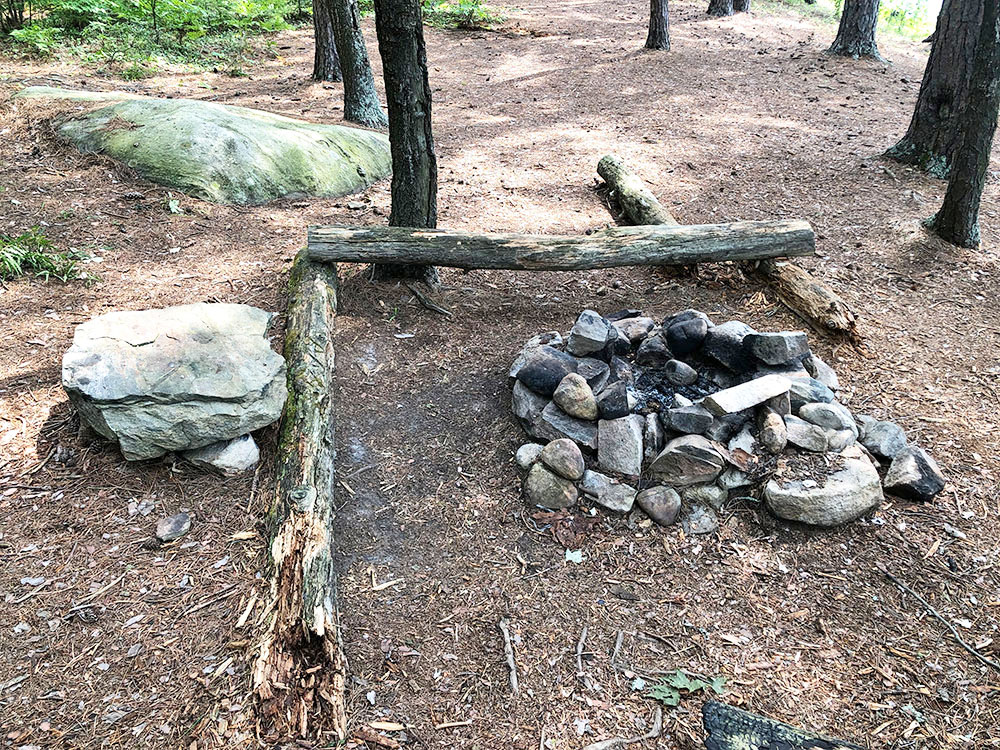Ryan Lake Algonquin Park Campsite 5 fire pit and seating area