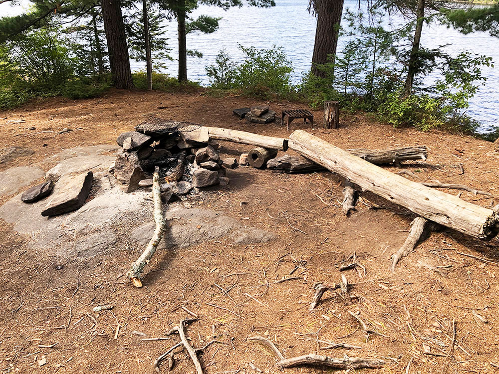 Lawrence Lake Algonquin Park campsite 1 fire pit and seating area