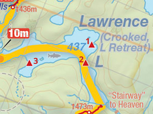 Map and campsites on Lawrence Lake in Algonquin Park