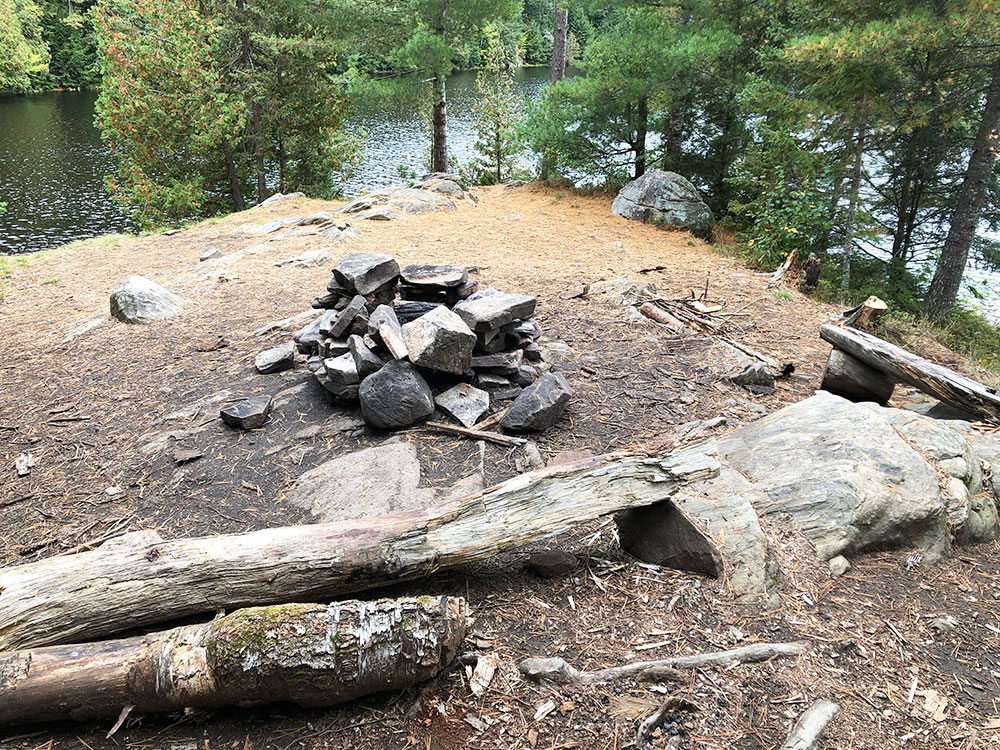 Head Lake Algonquin Park Campsite 4 fire pit and seating