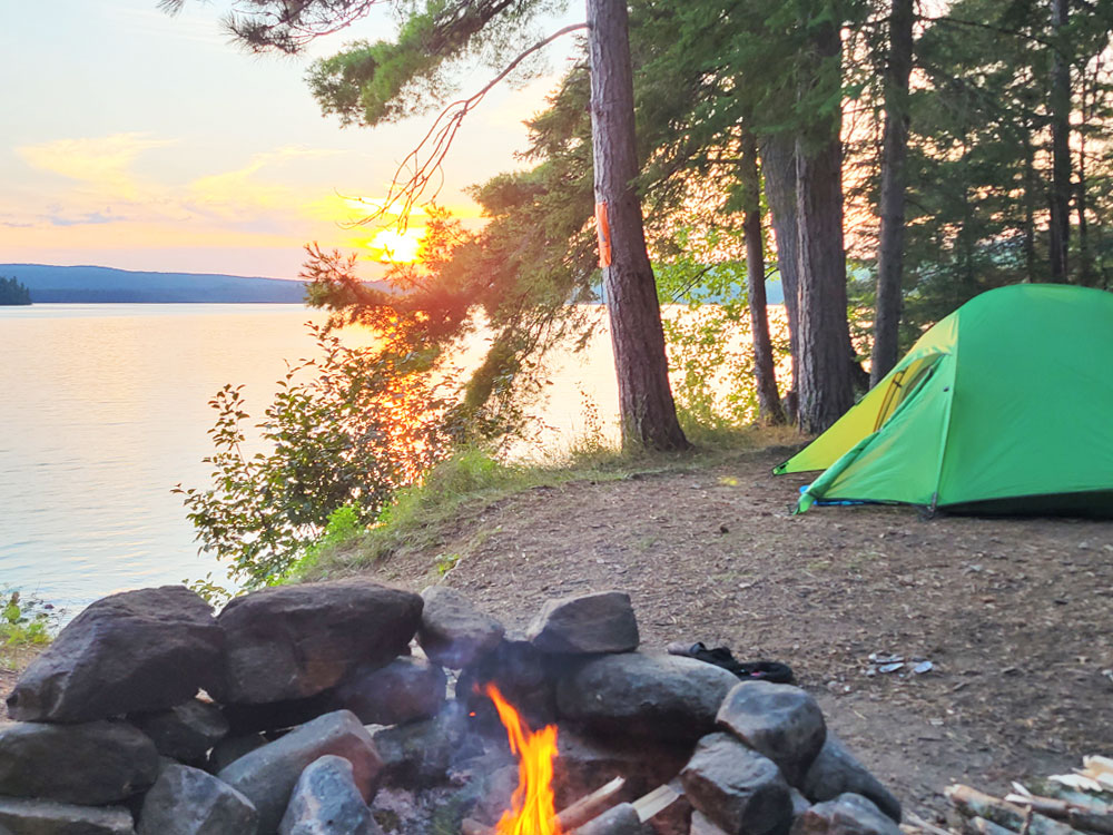 Booth Lake Algonquin Park Campsite 9 Guest Submission Tent Beside Fire Pit at Shoreline