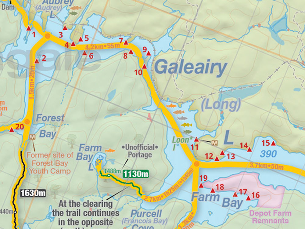 Galeairy Lake Algonquin Park Map of Campsite