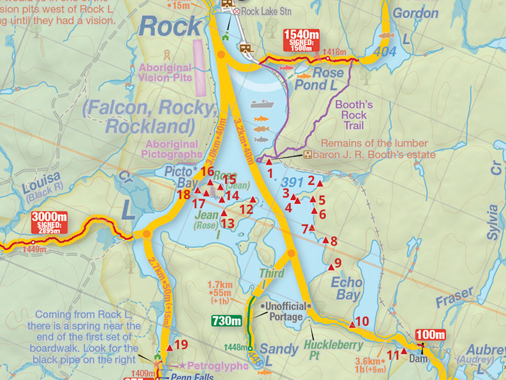 Rock Lake Algonquin Park map of campsites