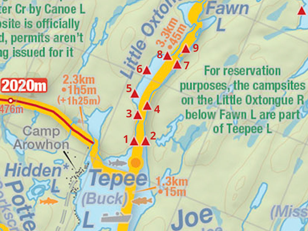 Tepee Lake Algonquin Park Map of Campsites