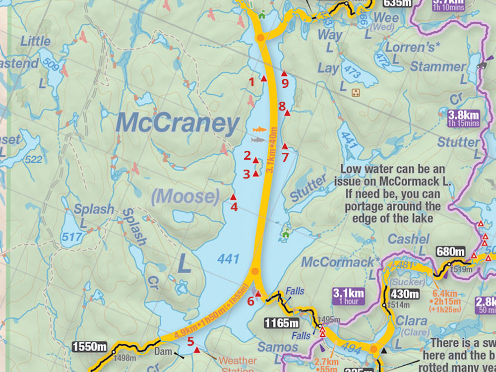 Map of campsites on McCraney Lake in Algonquin Park