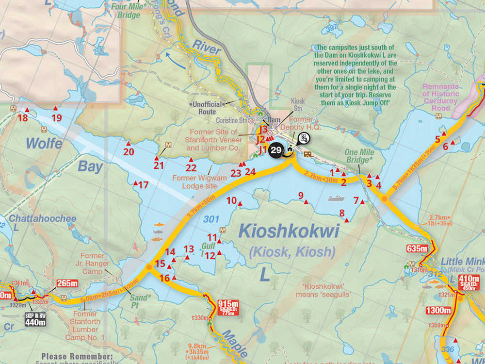 Map of Campsites on Kiosk Lake in Algonquin Park
