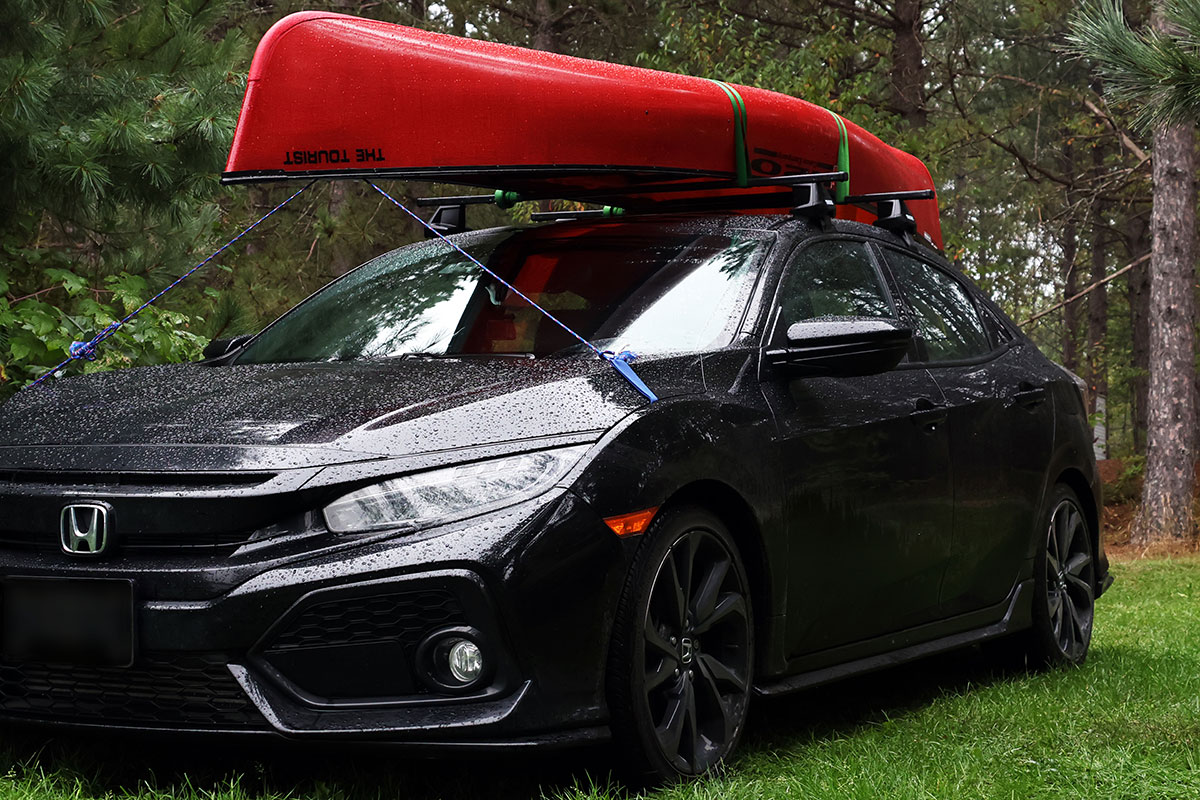 Red H2O Carbon Kevlar Canoe on Honda Civic September 2022