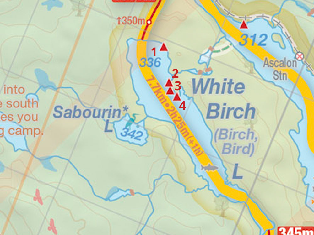 Map of Campsites on White Birch Lake in Algonquin Park