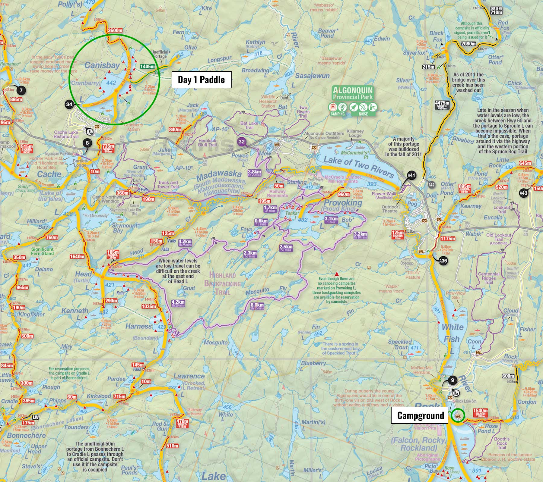 Fall Camping in Algonquin Park: Rock Lake with My Dog Elo Part 2 Map