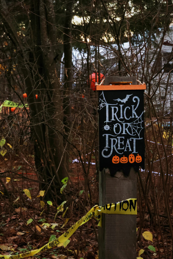 Trick or Treat Halloween decoration at Lake of Two Rivers in Algonquin Park, October 2023
